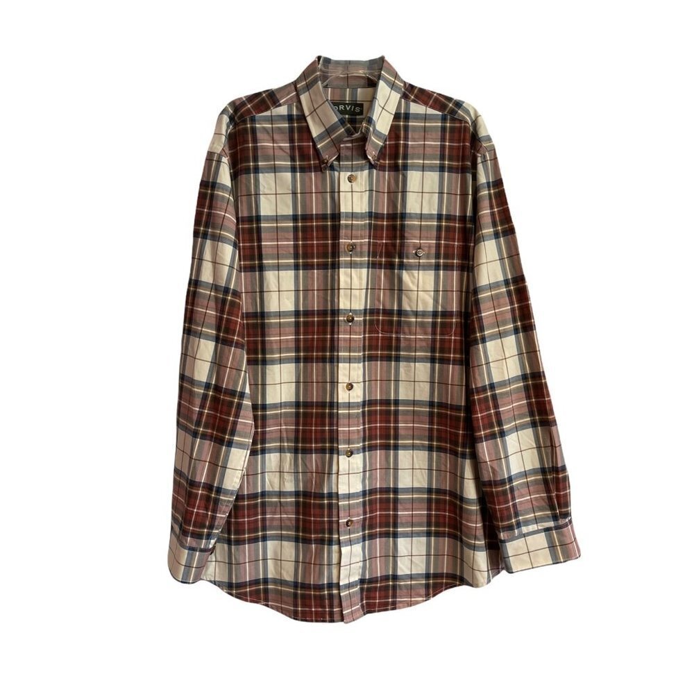 ORVIS Men's Plaid Button Down Shirt Size Large Tall 100% Cotton Long Sleeves EUC